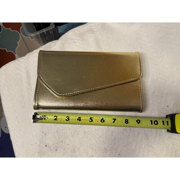 Metallic Gold Faux Leather Evening Bag Multiple Card Slots Envelope Flap Design - Picture 5 of 5